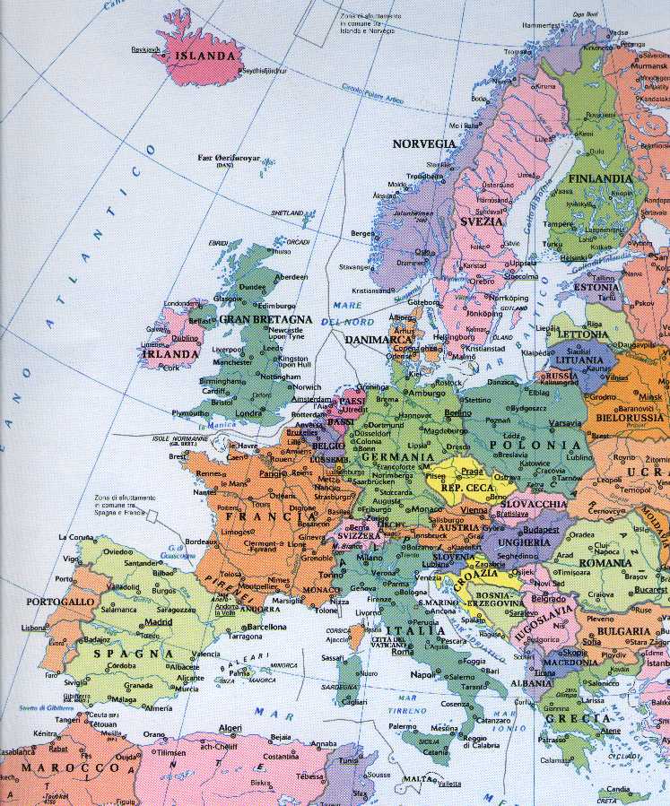 map of european cities and countries. Every continent, country,free